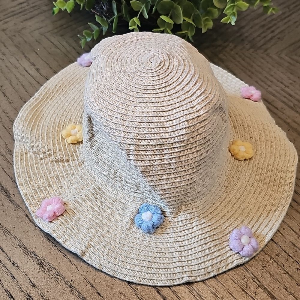 Girls floral straw hat